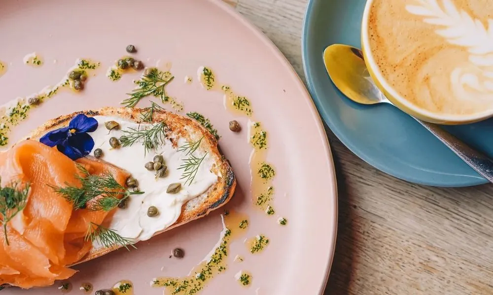 smoked salmon on toast and a coffee