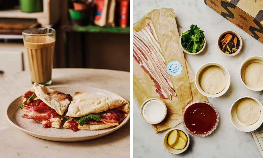 bacon naan roll with coffee