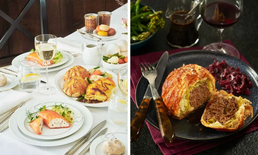 smoked salmon with lobster and beef wellington