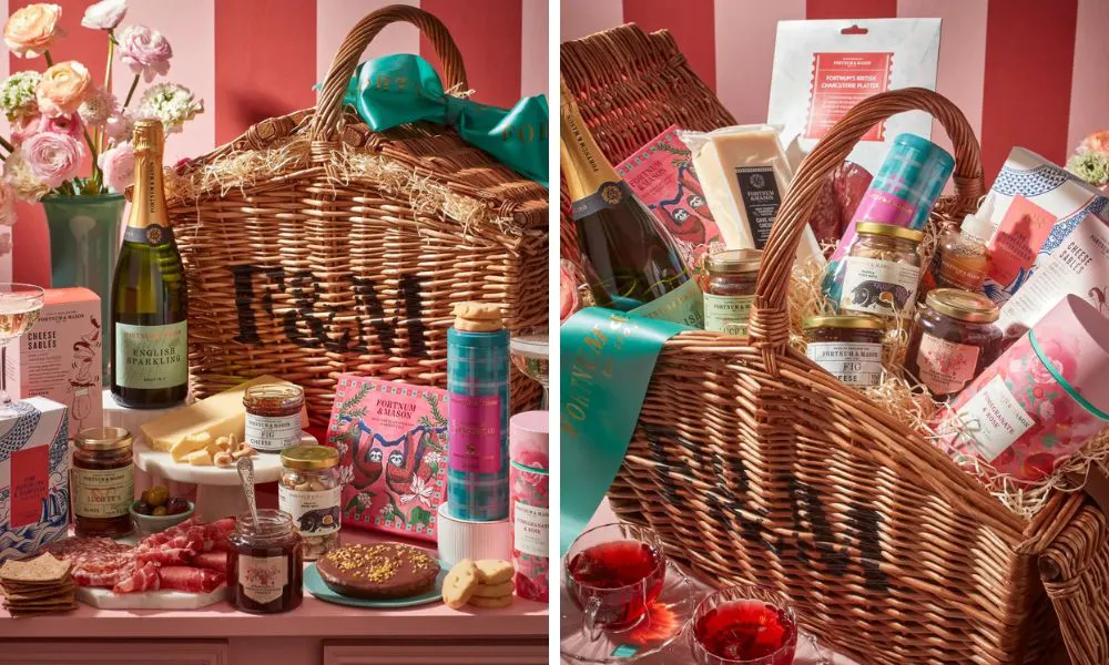 hamper with wine biscuits and meats
