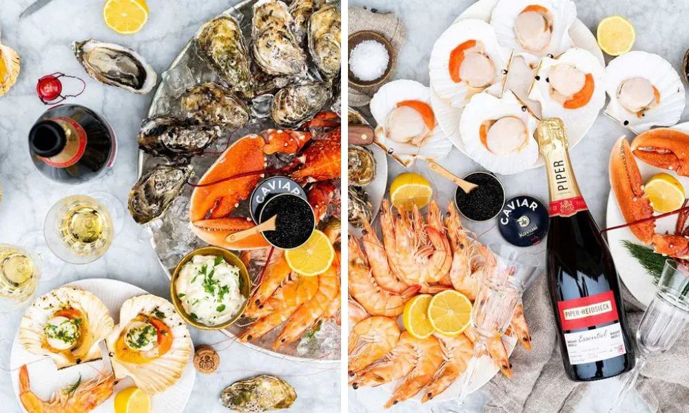 lobsters oysters and scallops with champagne
