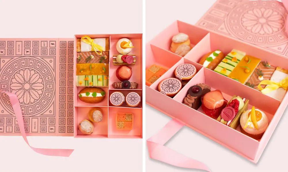 idyllic pink jewellery box filled with Sketch's summer afternoon tea