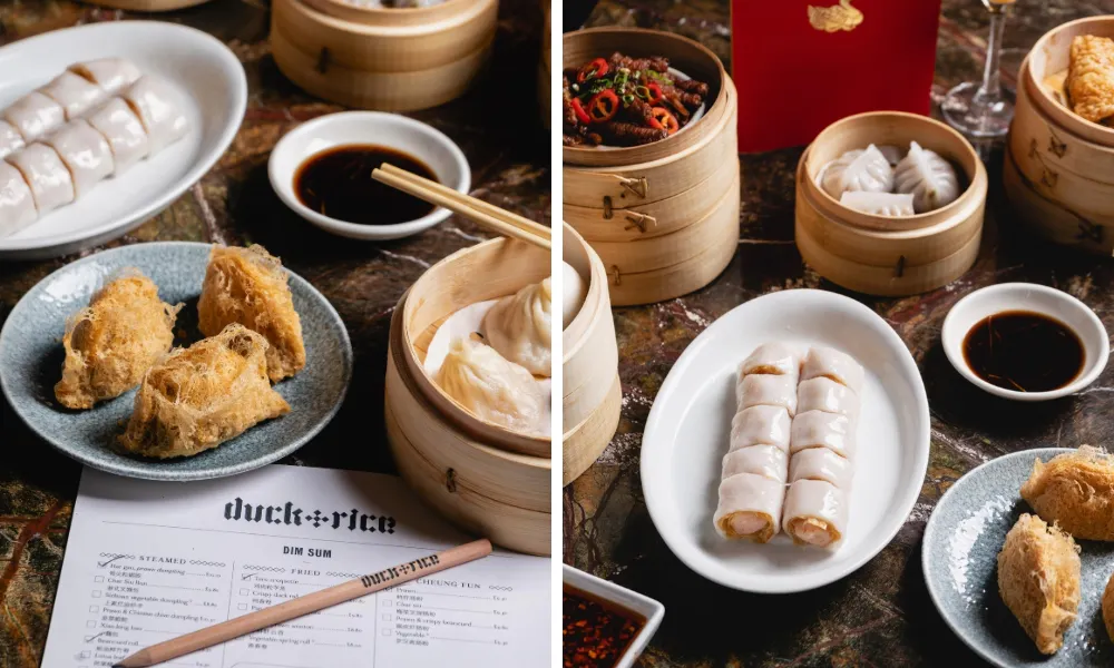 small plates at duck and rice