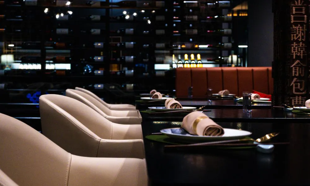 the sleek, black interiors at JM Oriental