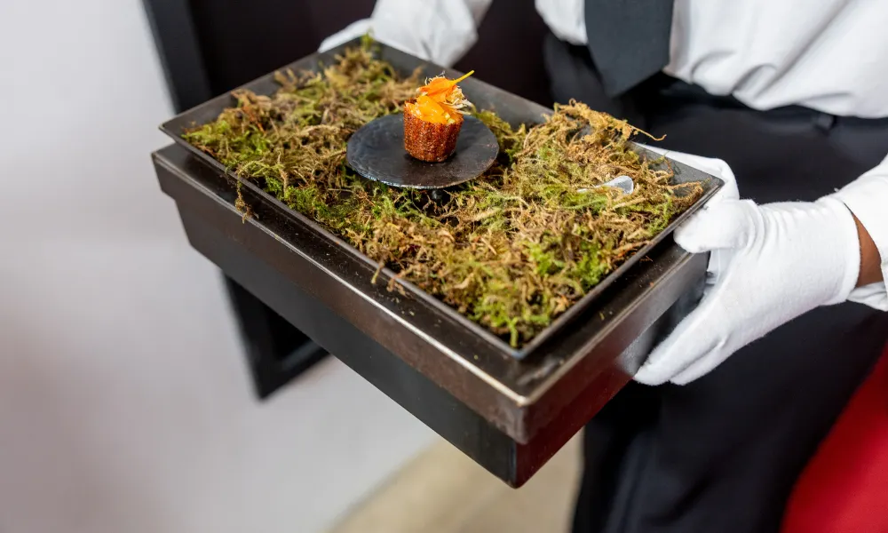 box with tray of moss and a croustade