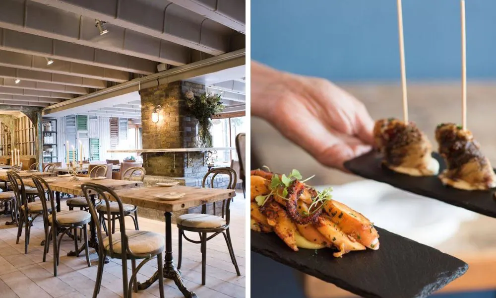 Wooden interiors and slates of pintxos