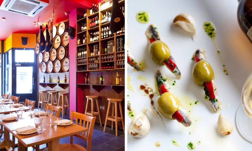 Wooden interiors and pintxo olives