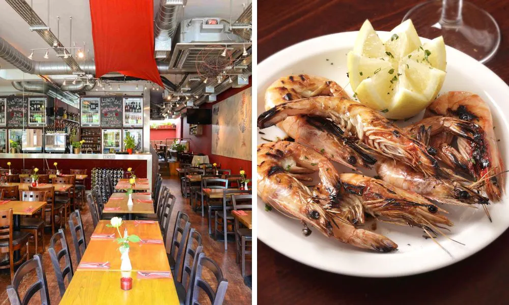 Large dining area and prawns with lemon
