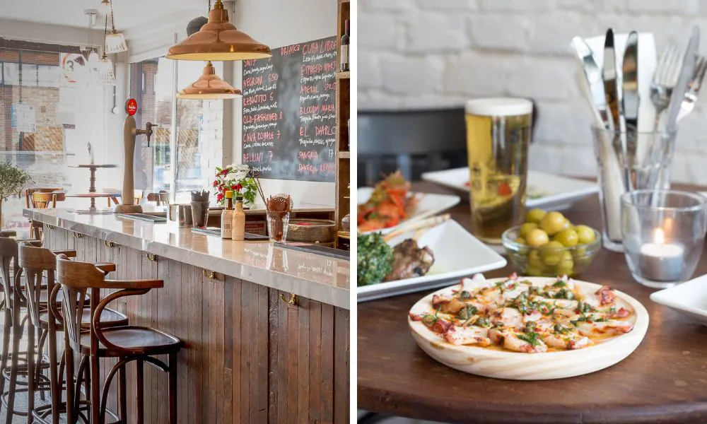 Light airy bar and plate with olives