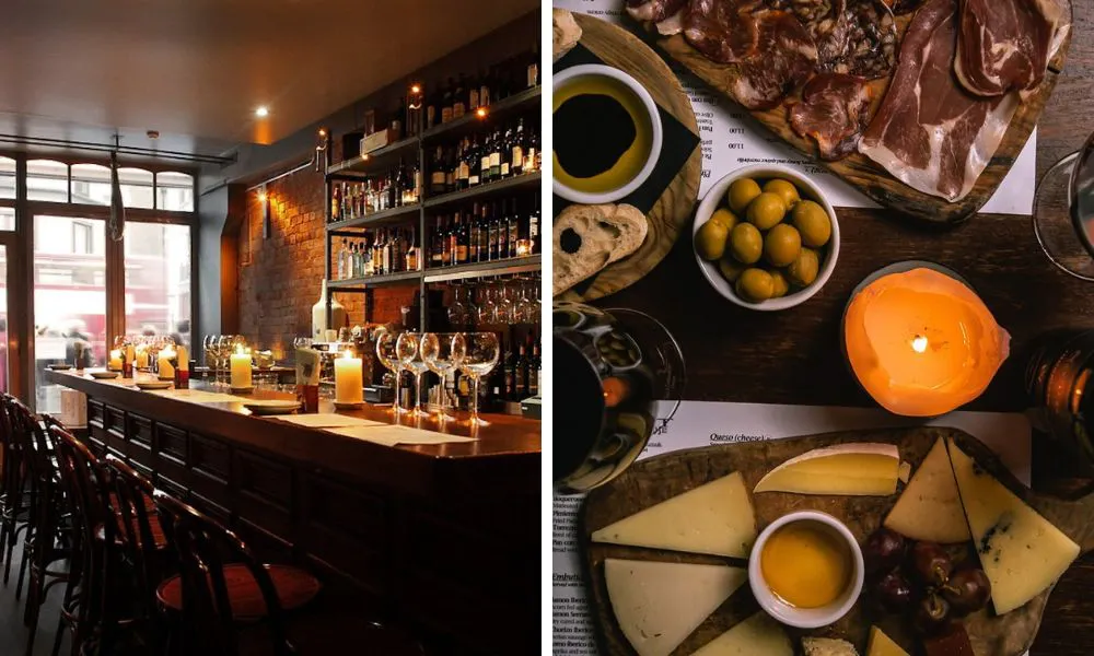 Candelit open bar and charcuterie with cheese