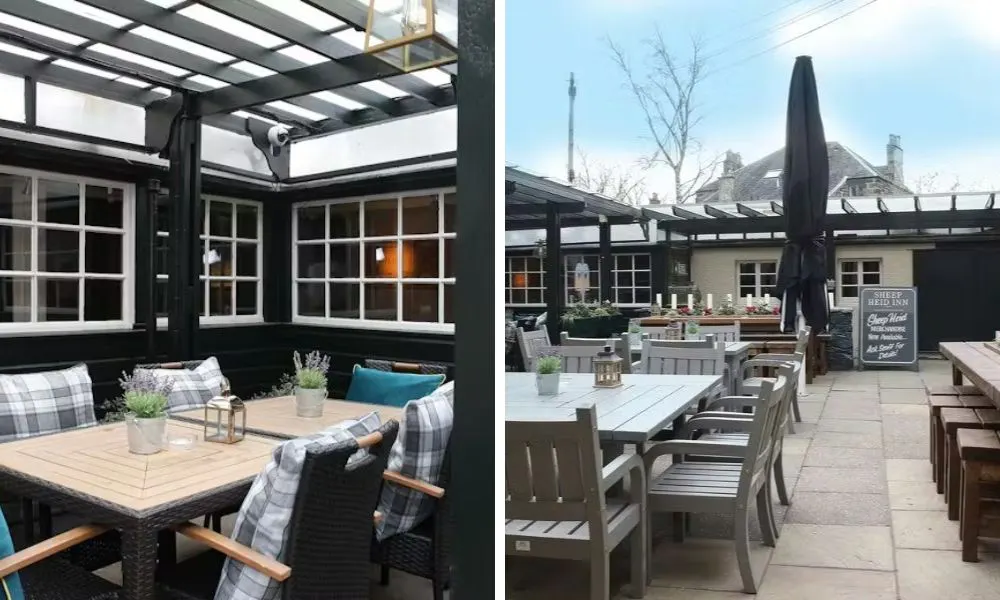 cosy outdoor area with cushions and big beer garden