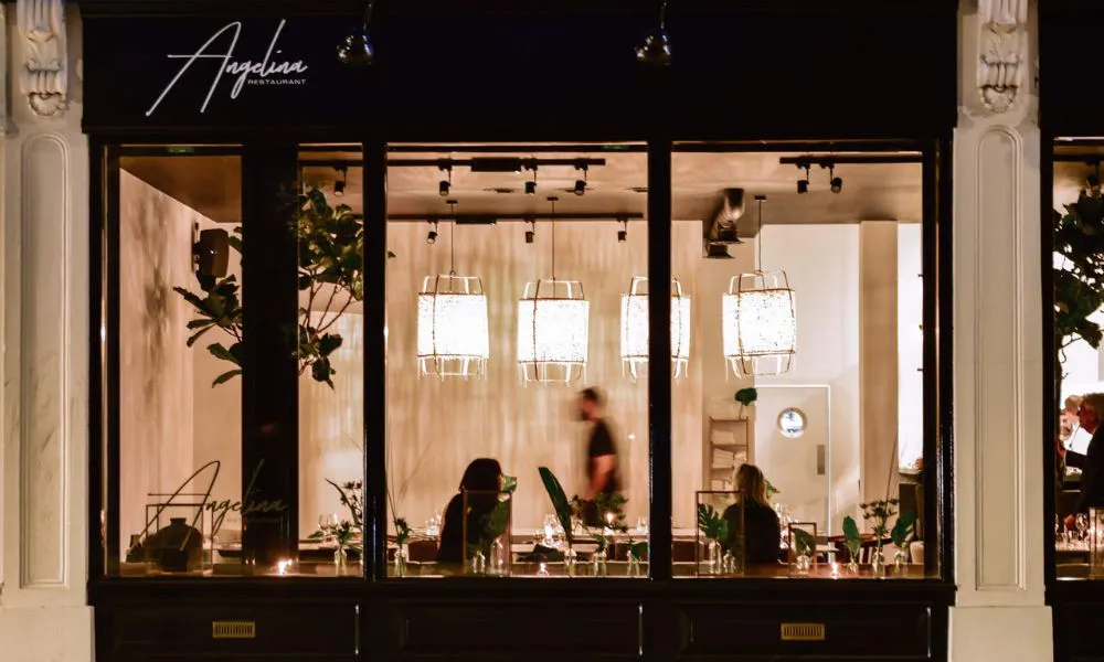 the outside of the restaurant at Angelina