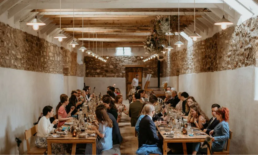 Wedding breakfast around long tables