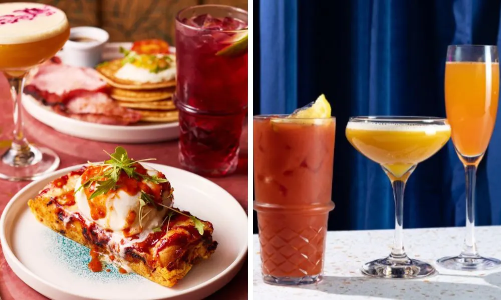 pizza toast with burrata and trio of cocktails