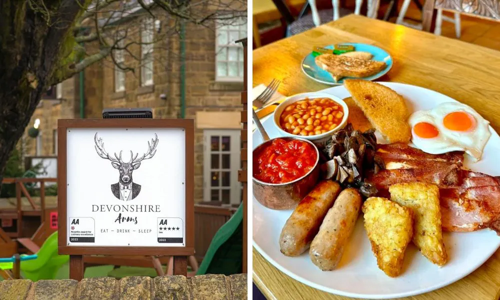 sign outside a pub and full cooked breakfast