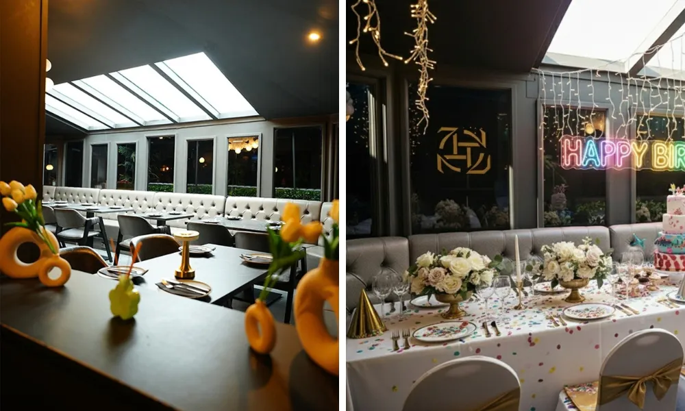restaurant with table laid out for birthday dinner