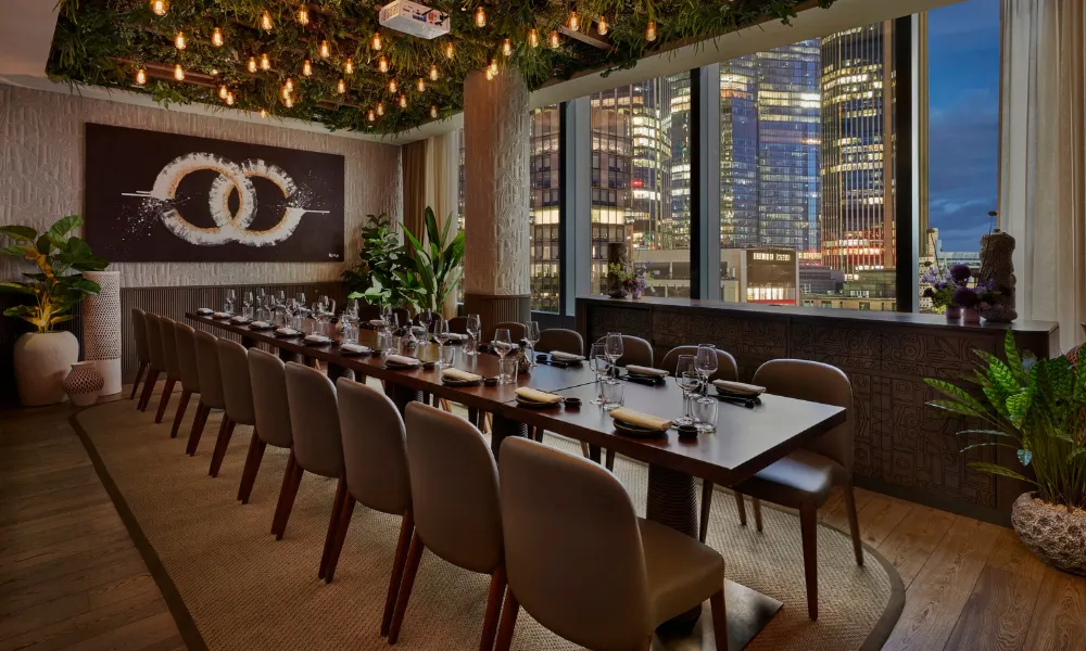dinner table in room with views of London