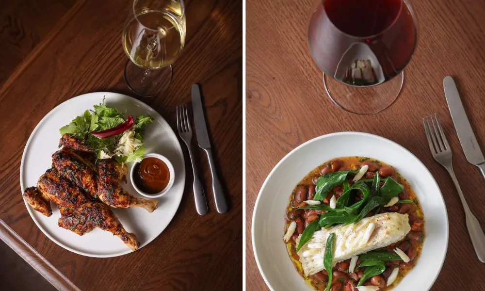 Main dishes with a glass of wine