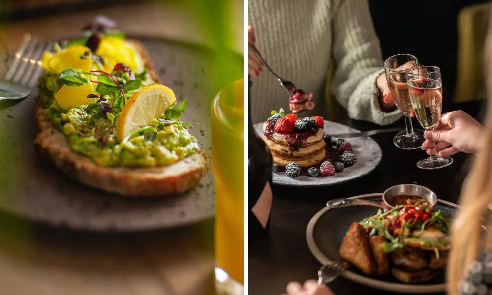 Avo toast brunch with prosecco