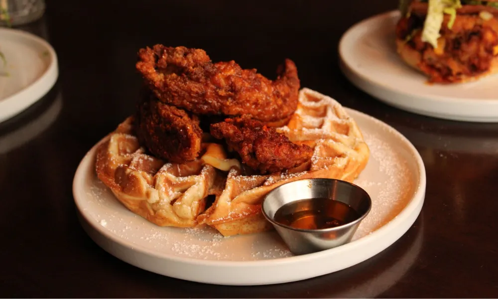 fried chicken waffle brunch at the mesmerist