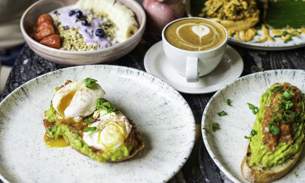 a selection of brunch dishes on a table