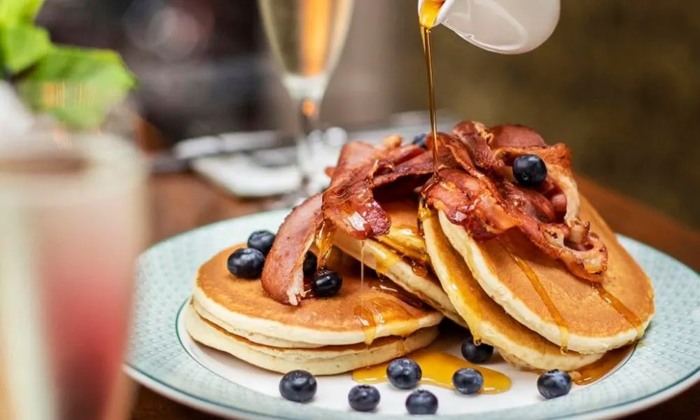 a stack of maple-bacon pancakes