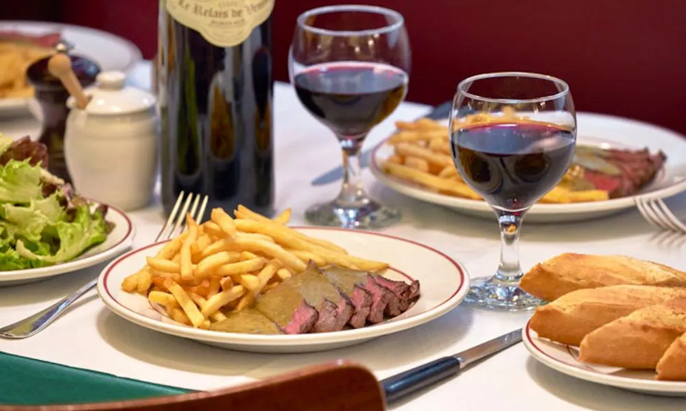 french steakhouse with red wine steak frites