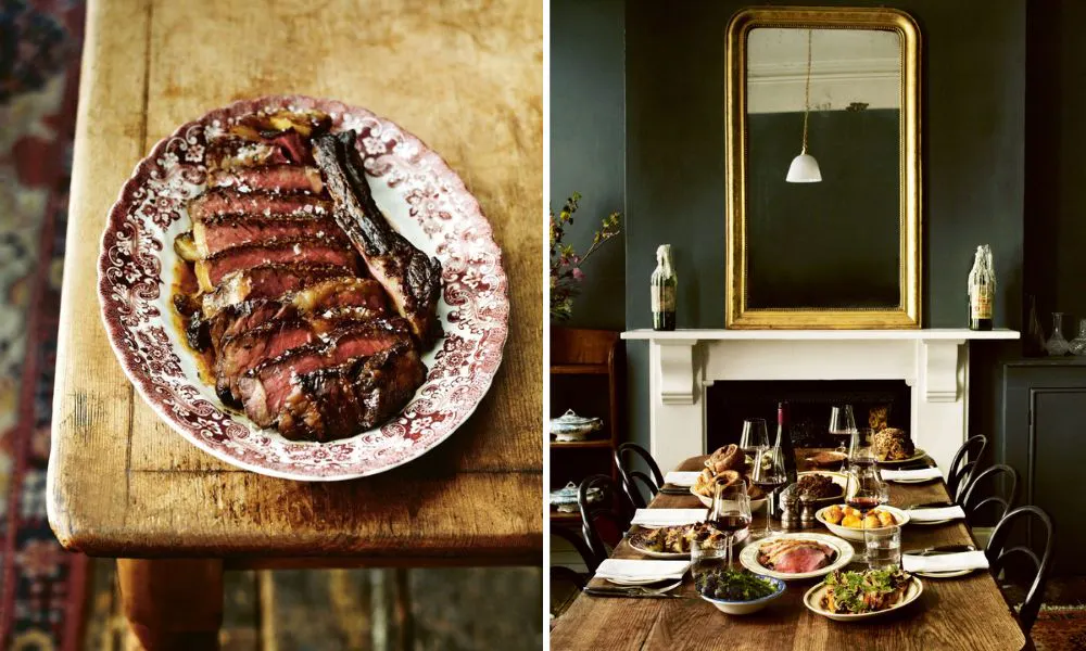 prime rib steak and dining table