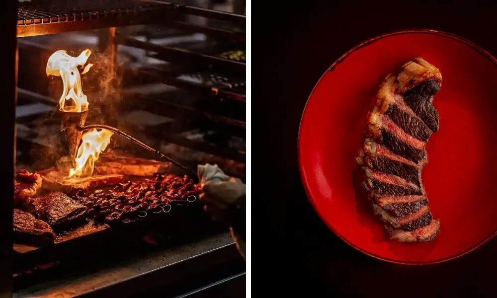steak being cooked on an open flame