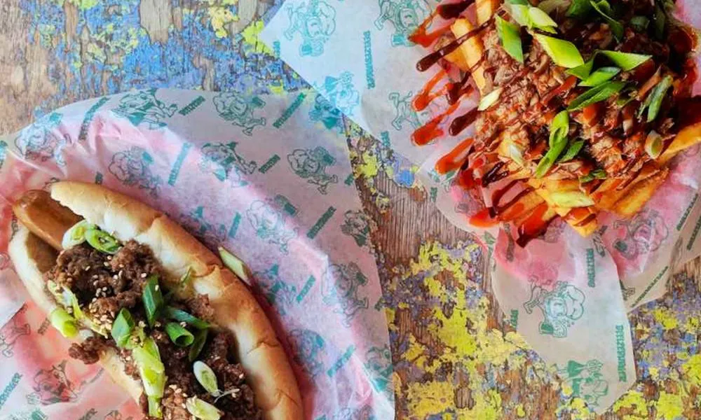 Vegan hot dog and kebab