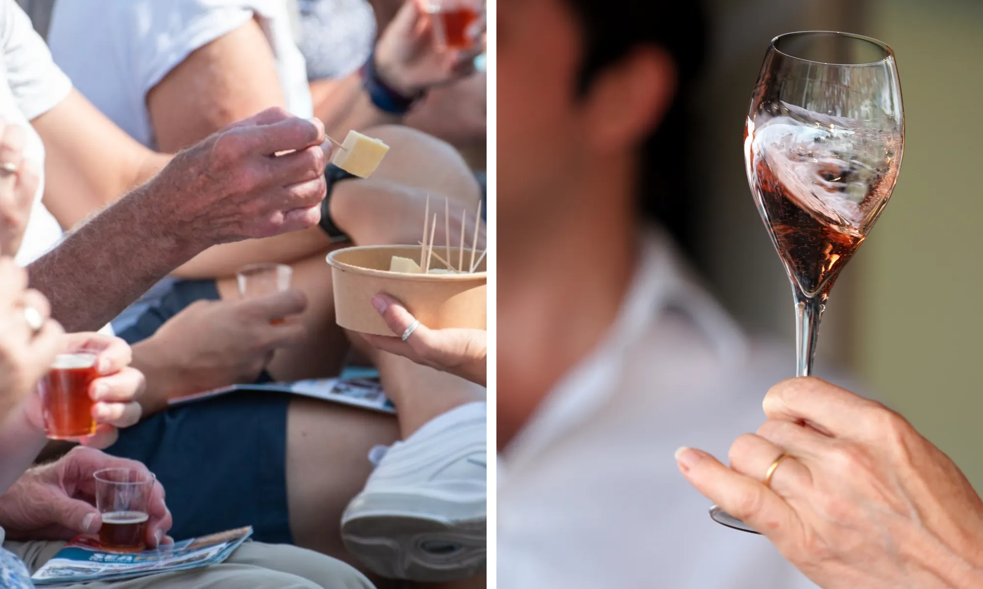 cheese and beer pairing and glass of sparking wine