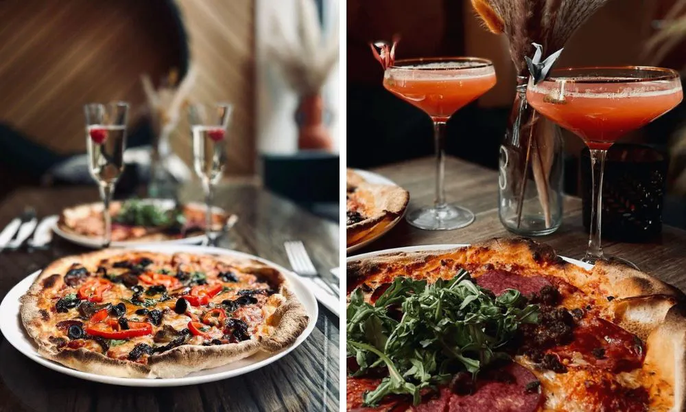 vegetarian pizza and cocktails 