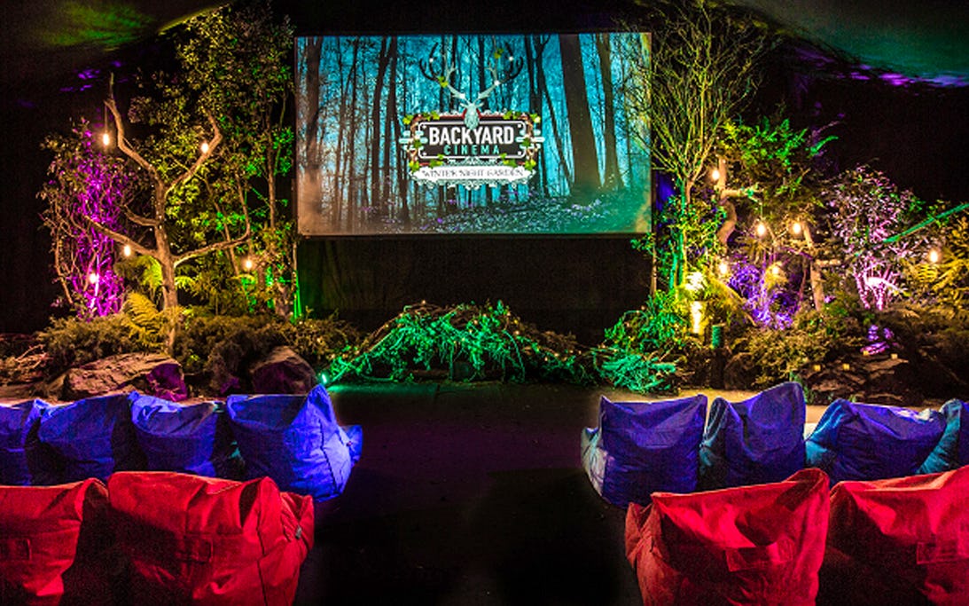 Backyard Cinema winter wonderland festive parties seating bean bags christmas hire