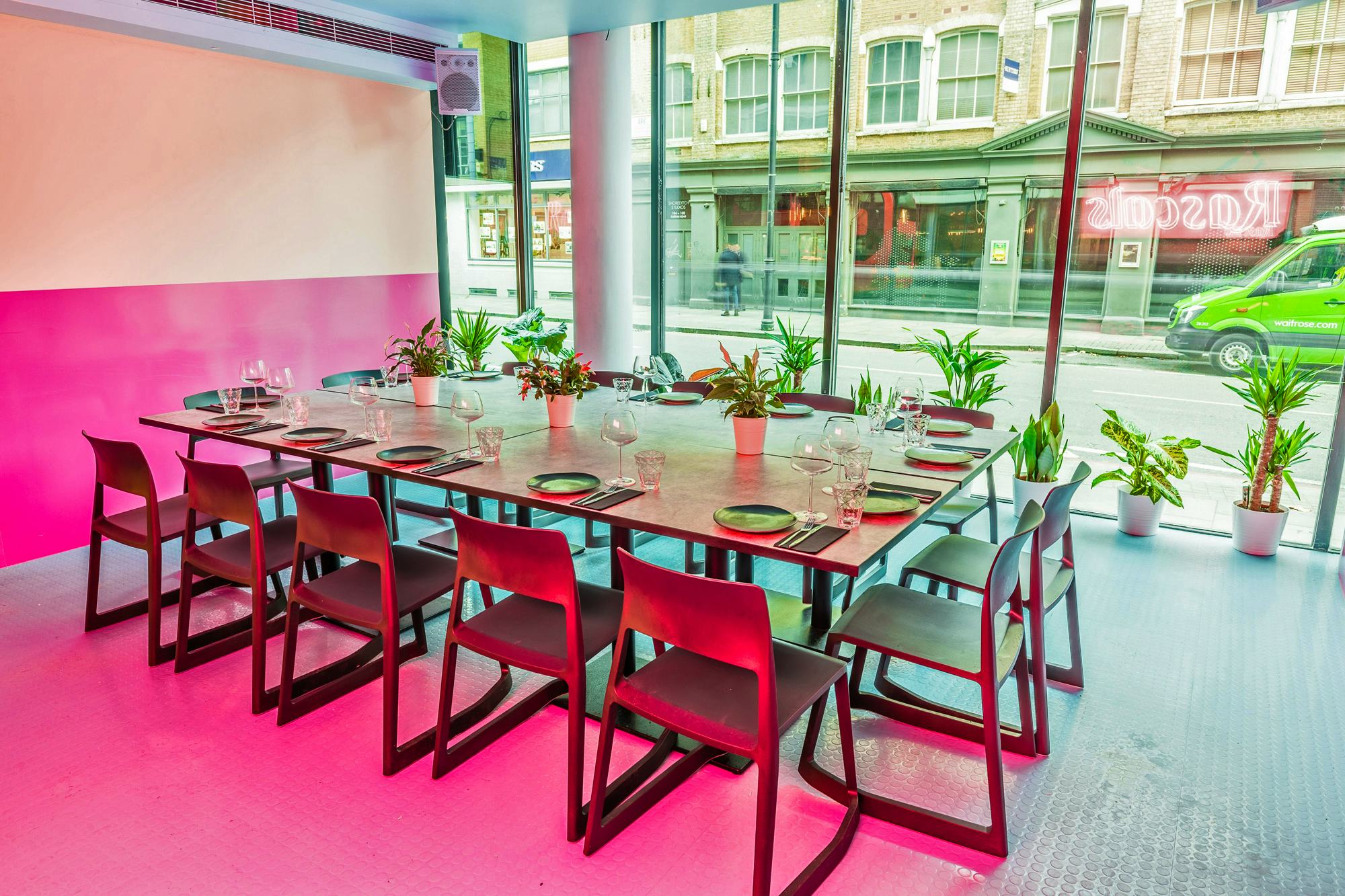 Rascals waterproof private dining room Shoreditch small plates restaurant seating water fights
