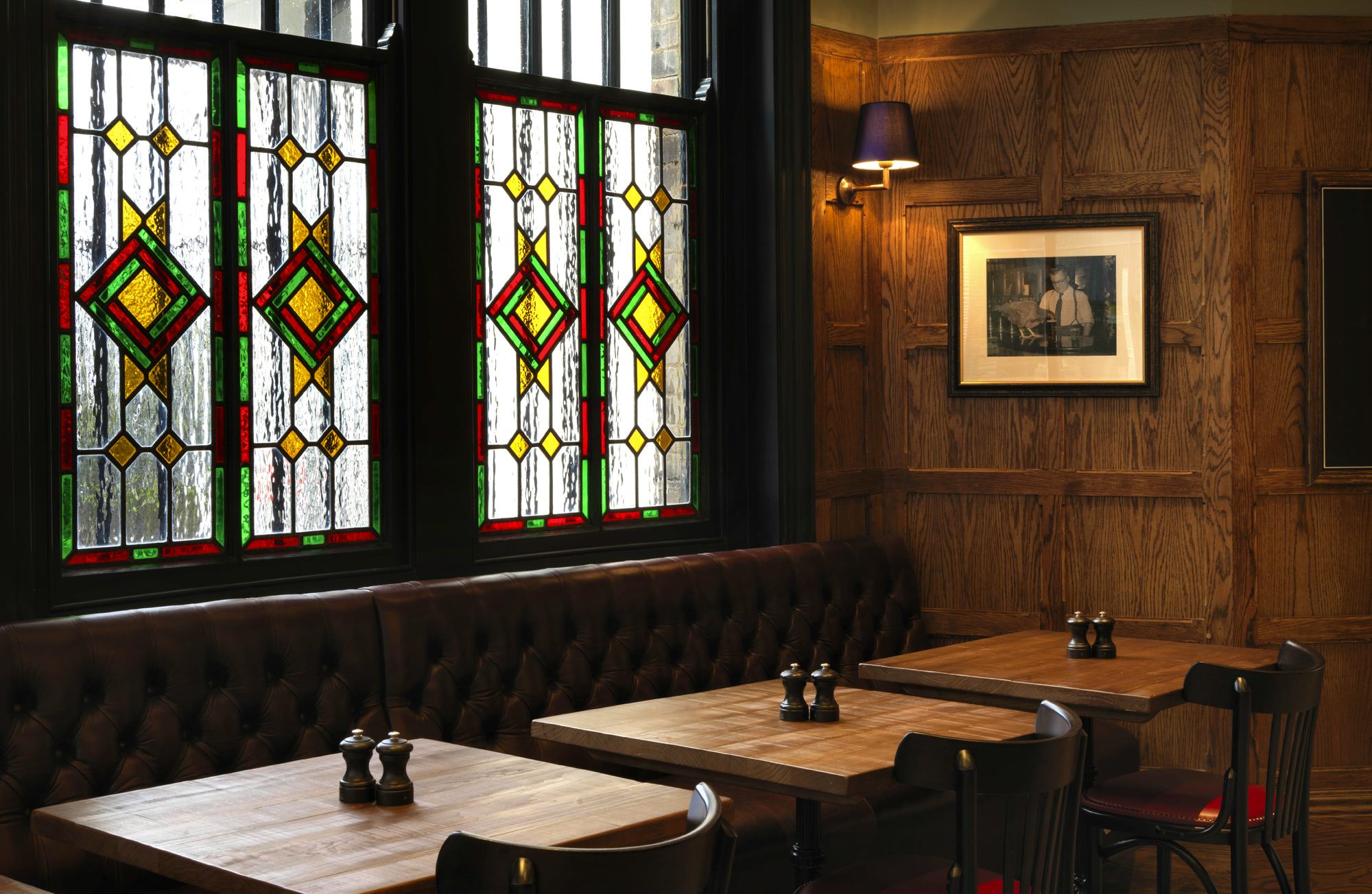 The Coach Clerkenwell pubs restaurants stained glass windows seating dining beer ales