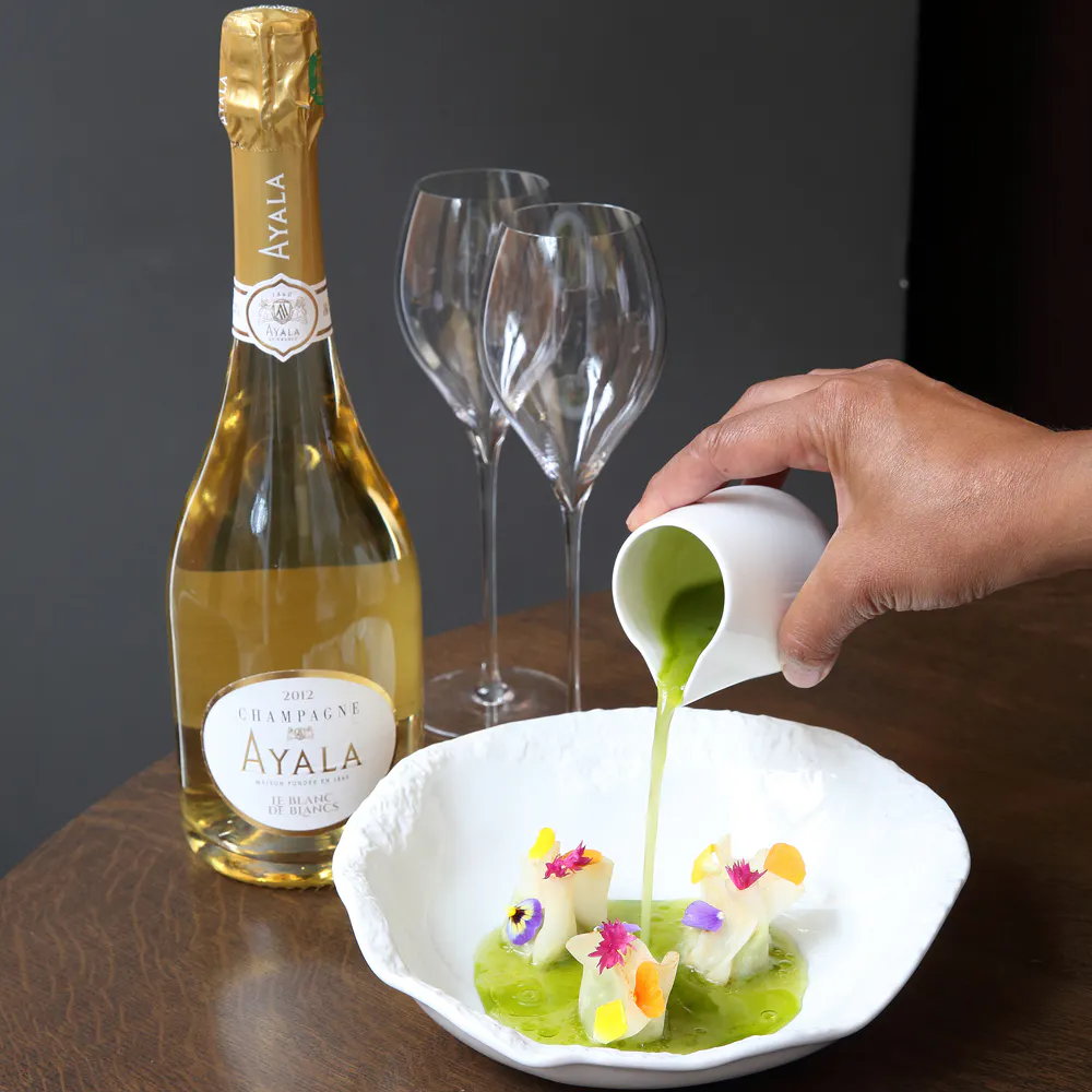 Monica Galetti Mere restaurant Champagne with vegetable dish