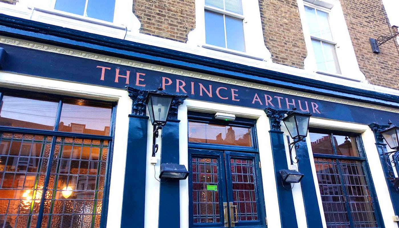 The Prince Arthur pub Hackney exterior sign