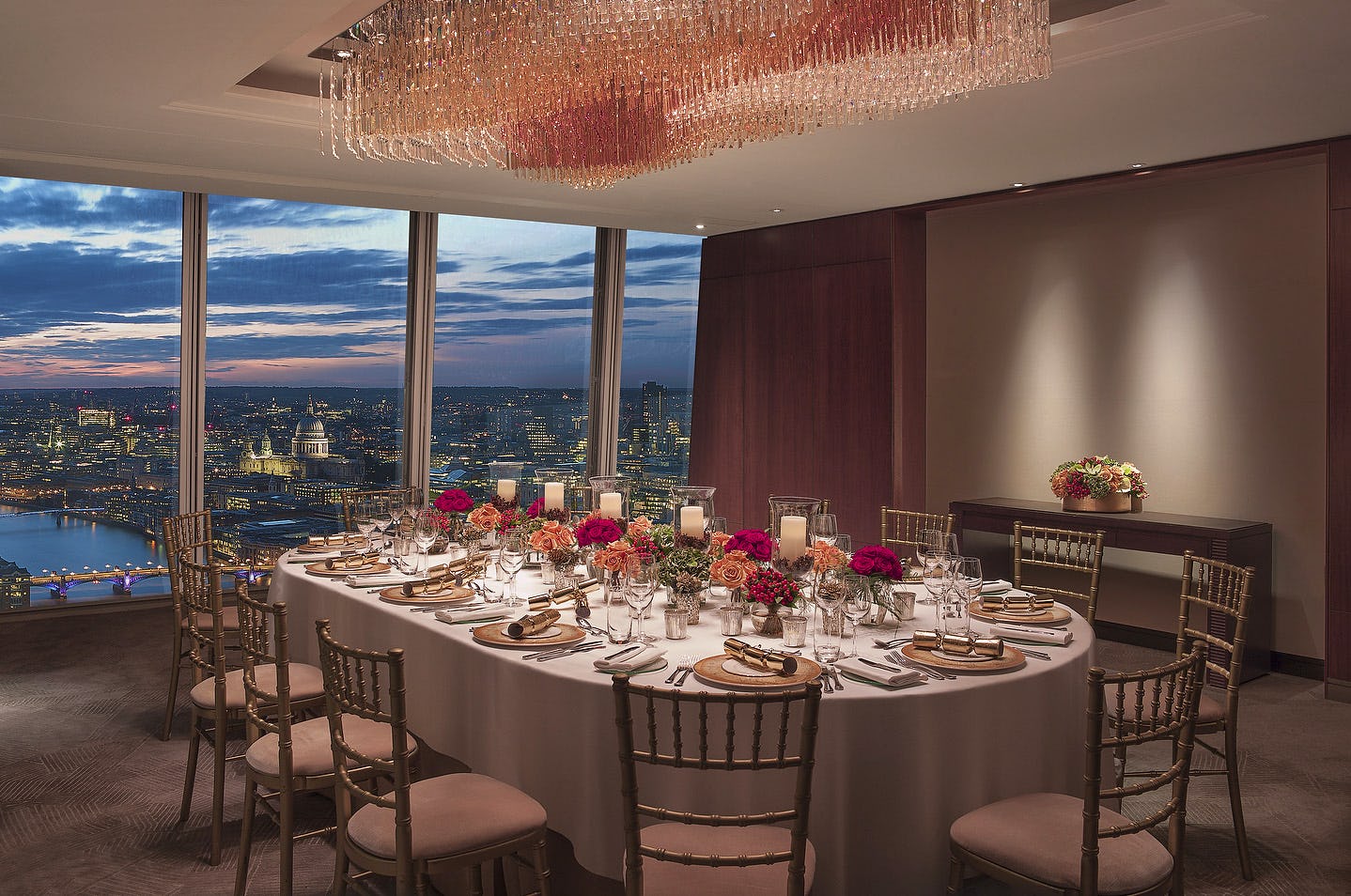 Christmas parties at Shangri La at The Shard London venue hire private dining room view of city