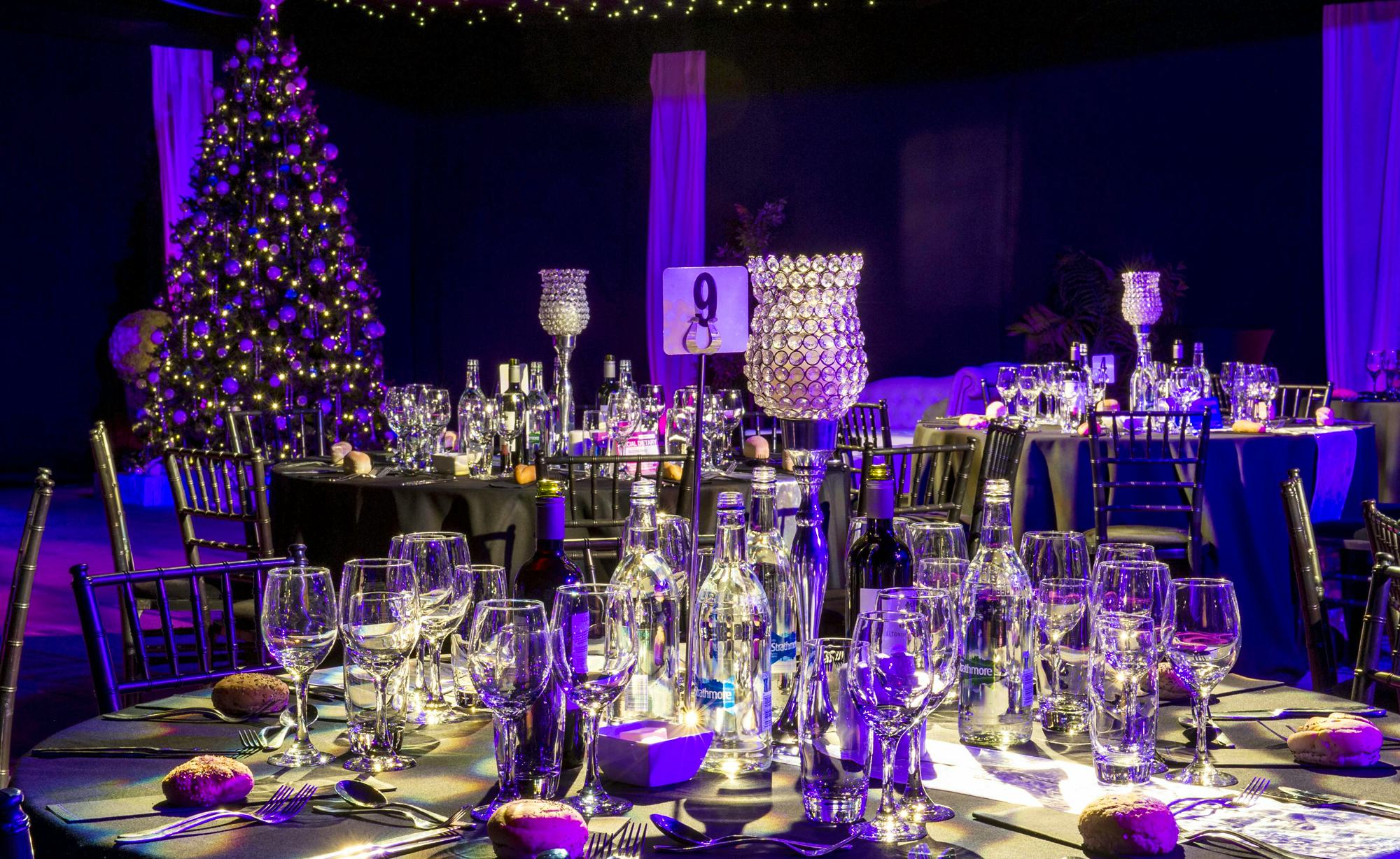 Christmas at the Fountain Room venue hire tent reception festive set up tables