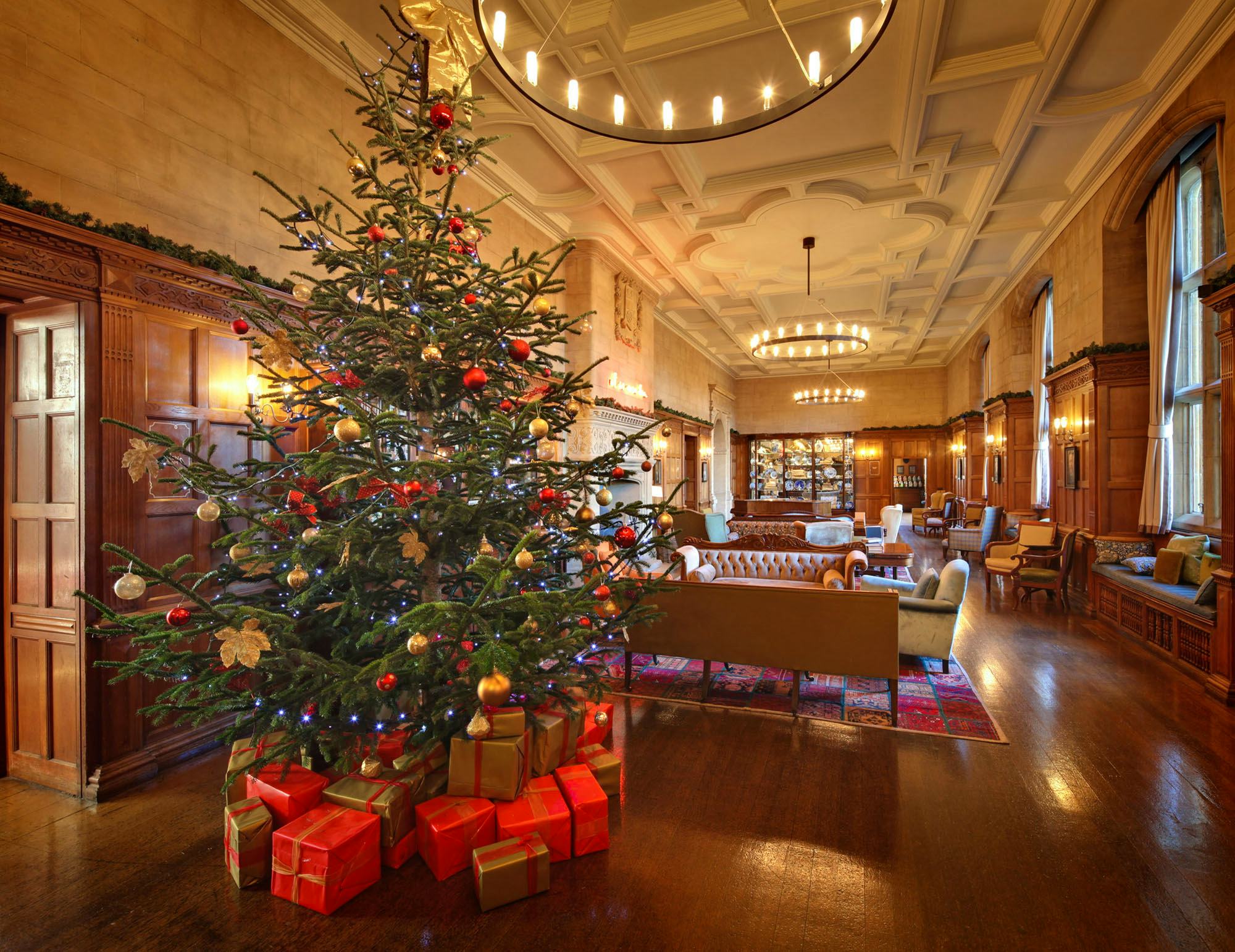 Christmas at Eynsham Hall tree main hall