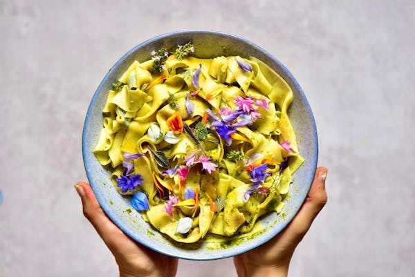 Pappardelle Floral Pasta with Basil Pesto